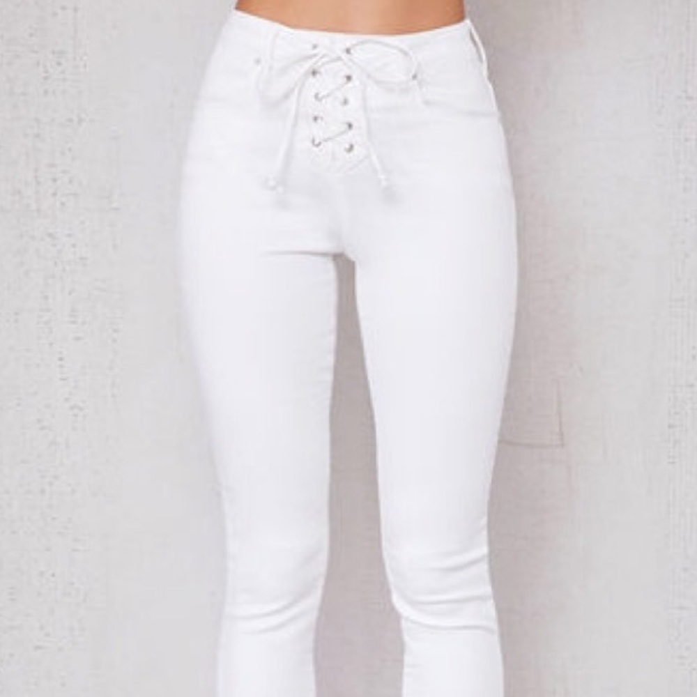 Pac Sun Los Angeles High Rise Skinniest White Lace Up Jeans